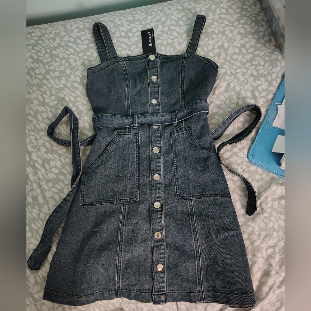 NWT Allegra K Stylish Denim Button-Down Dress